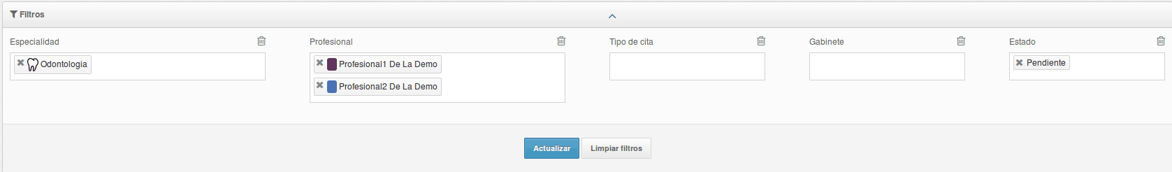Filtros calendario