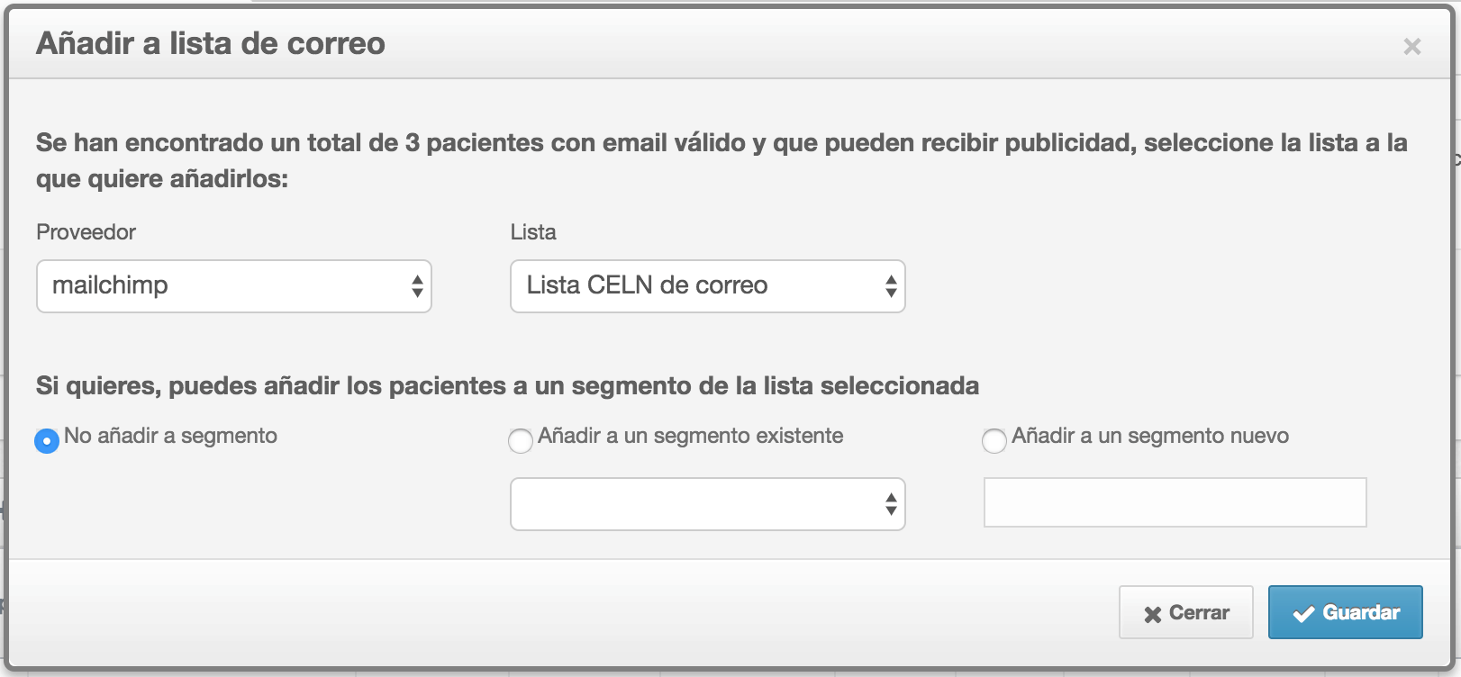 marketing dental Añadiendo correos a la lista