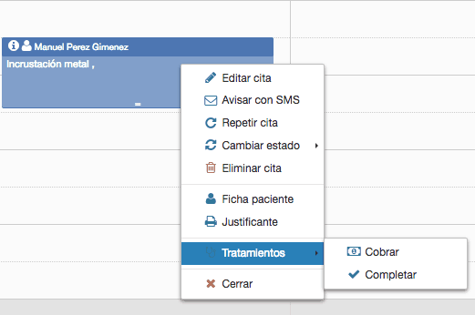 opciones_cita Acciones en software de citas médicas