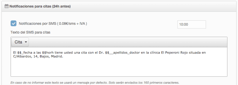 Personalización de SMS por clínica